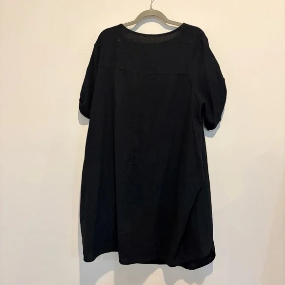 Women's Black Linen Shirt Dress , Balloon Skirt Size XL Pockets Lagenlook Boho - Picture 2 of 7